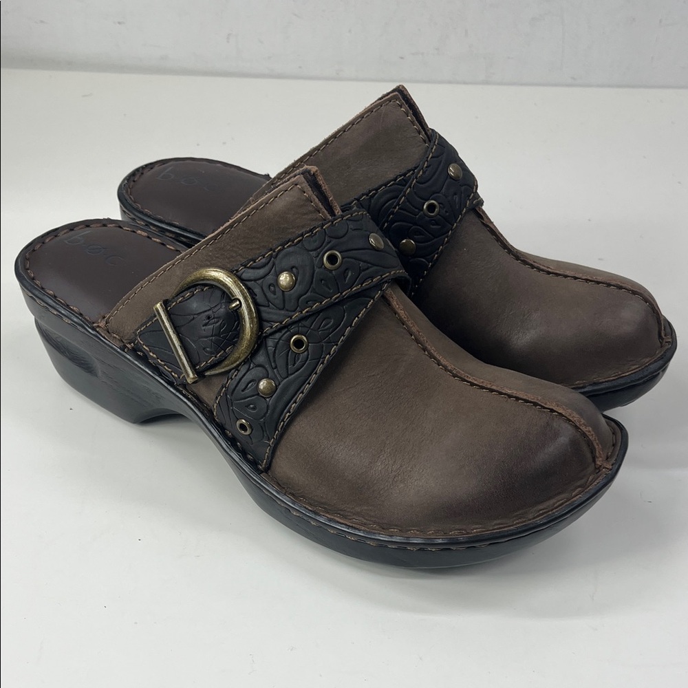 New BOC Karley Clogs in Brown Tooled Leather Comfort Shoes Women’s Size 10